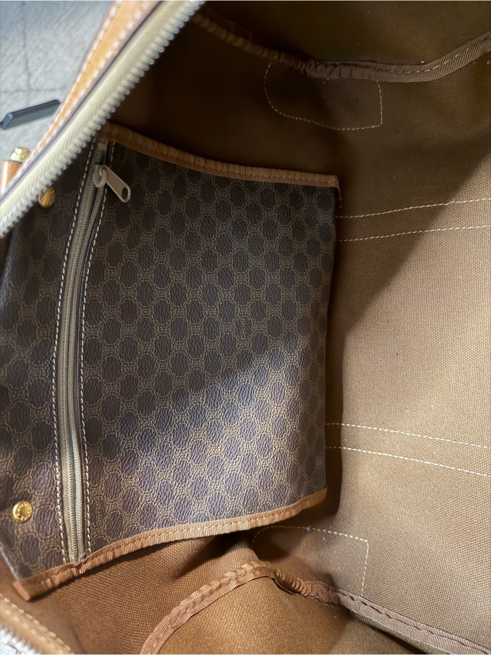 Celine Brown Monogram Boston with Tan Leather Trim - Picture 7 of 12